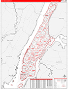 New York Wall Map Red Line Style